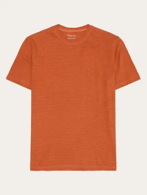 Narrow striped slub t-shirt - Red Stripe Knowledge Cotton