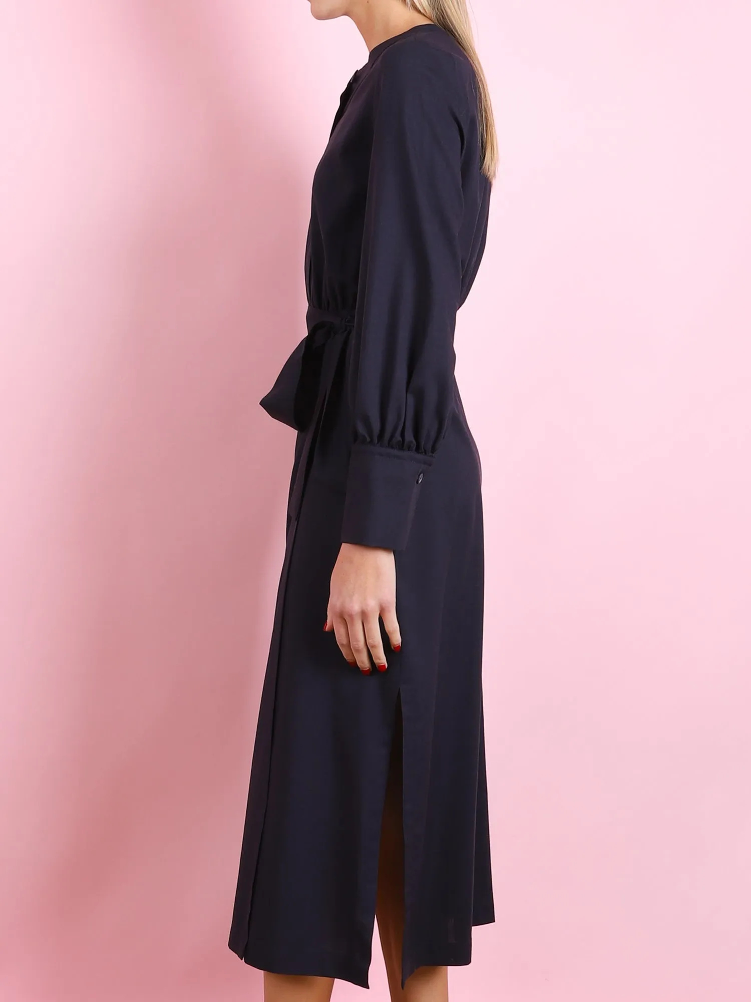 NAVY LONG SLEEVED DRESS WITH TIE