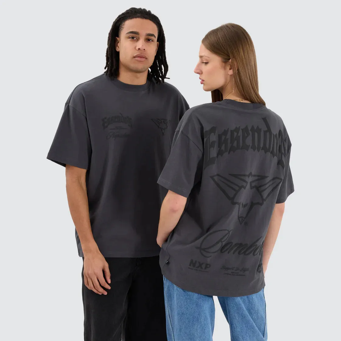 NENA & PASADENA  AFL Mens Essendon Bombers Raptor Tee Shirt - Asphalt