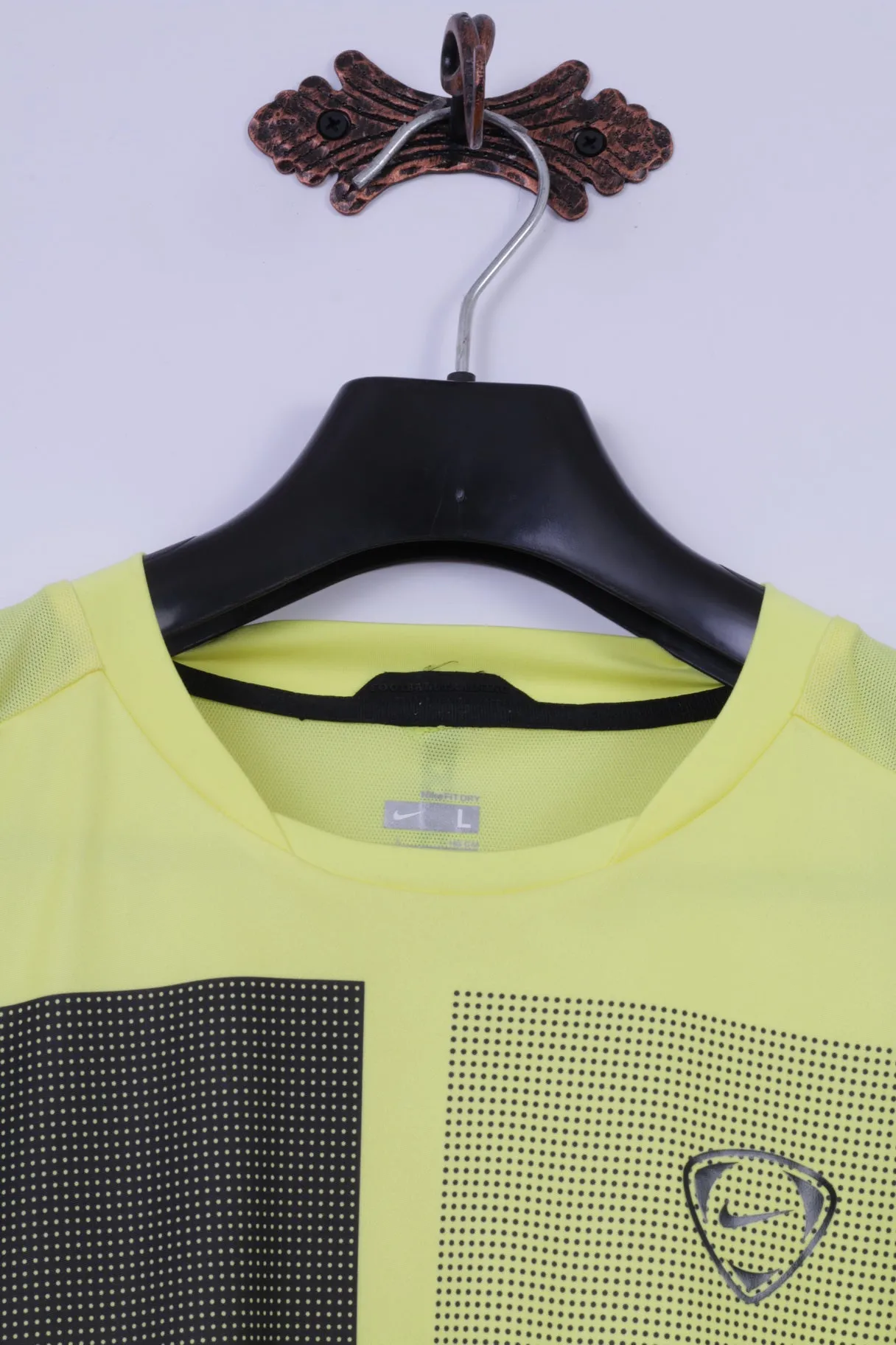 Nike Mens L Shirt Neon Yellow Football Training Dri Fit Jersey Sportswear Top
