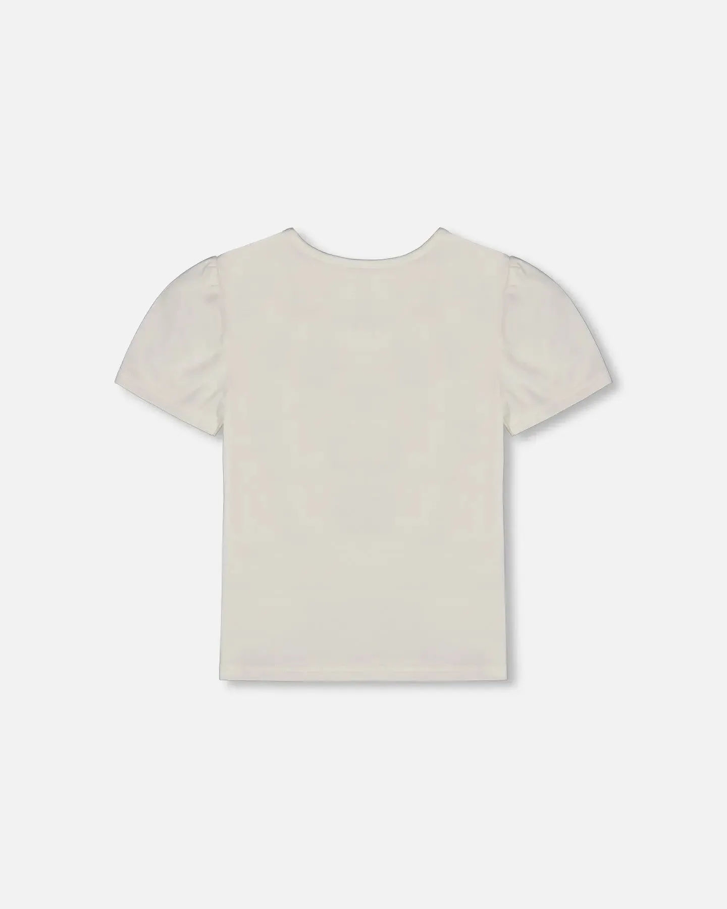 Organic Cotton Tee With Puff Sleeve Pink Flower On White Background