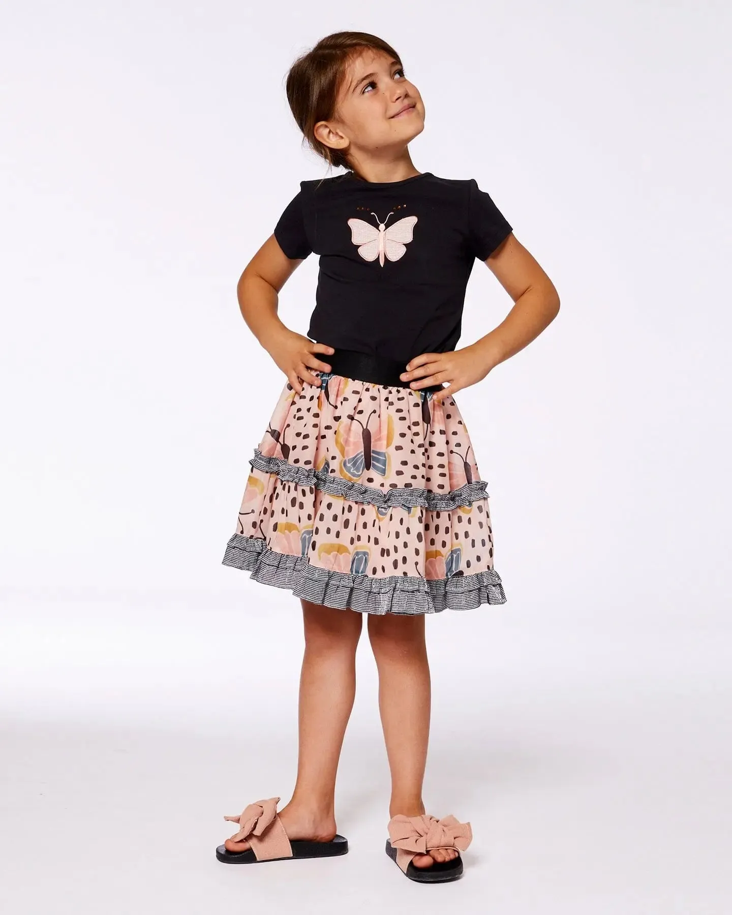 Organic Cotton Top With Applique Black And Pink Butterfly