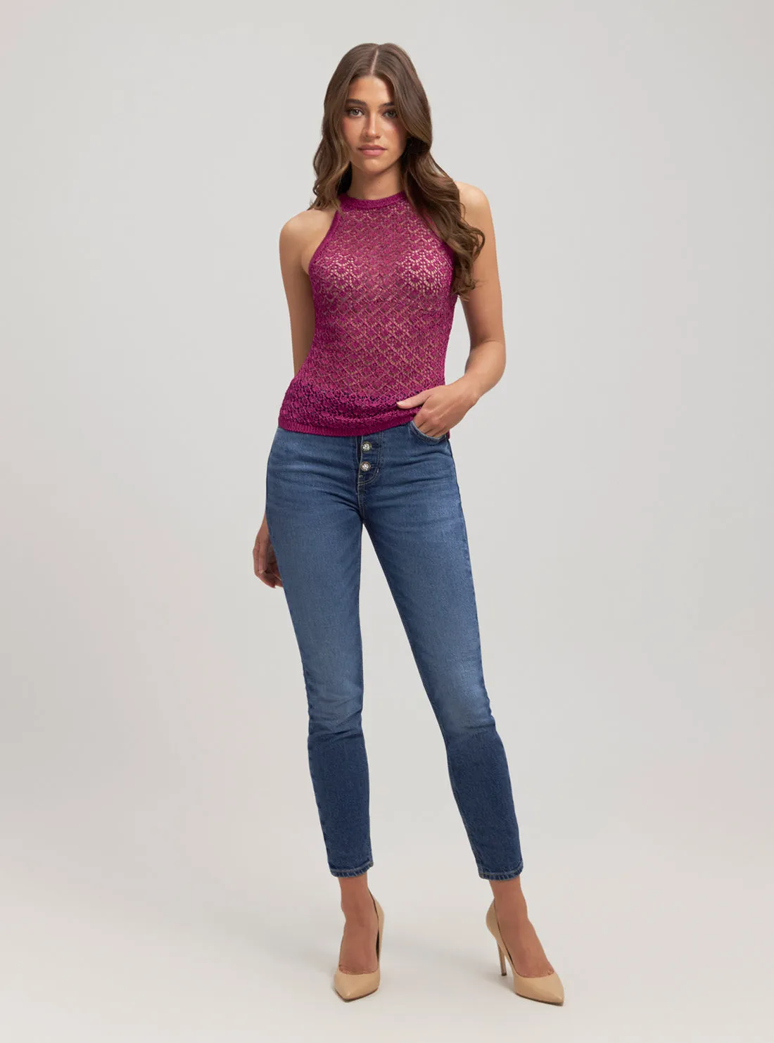Pink Amber Lurex Tank Top Guess