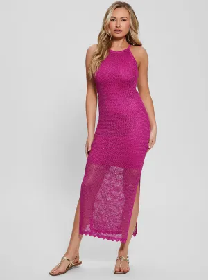 Pink Lana Mesh Stitch Midi Dress Guess