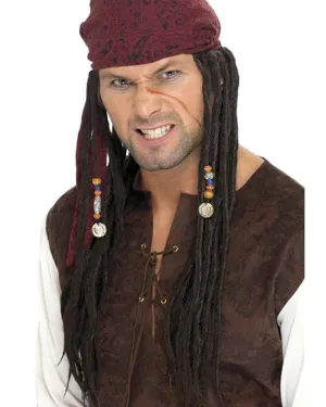 Pirate Long Brown Wig with Scarf and Beads