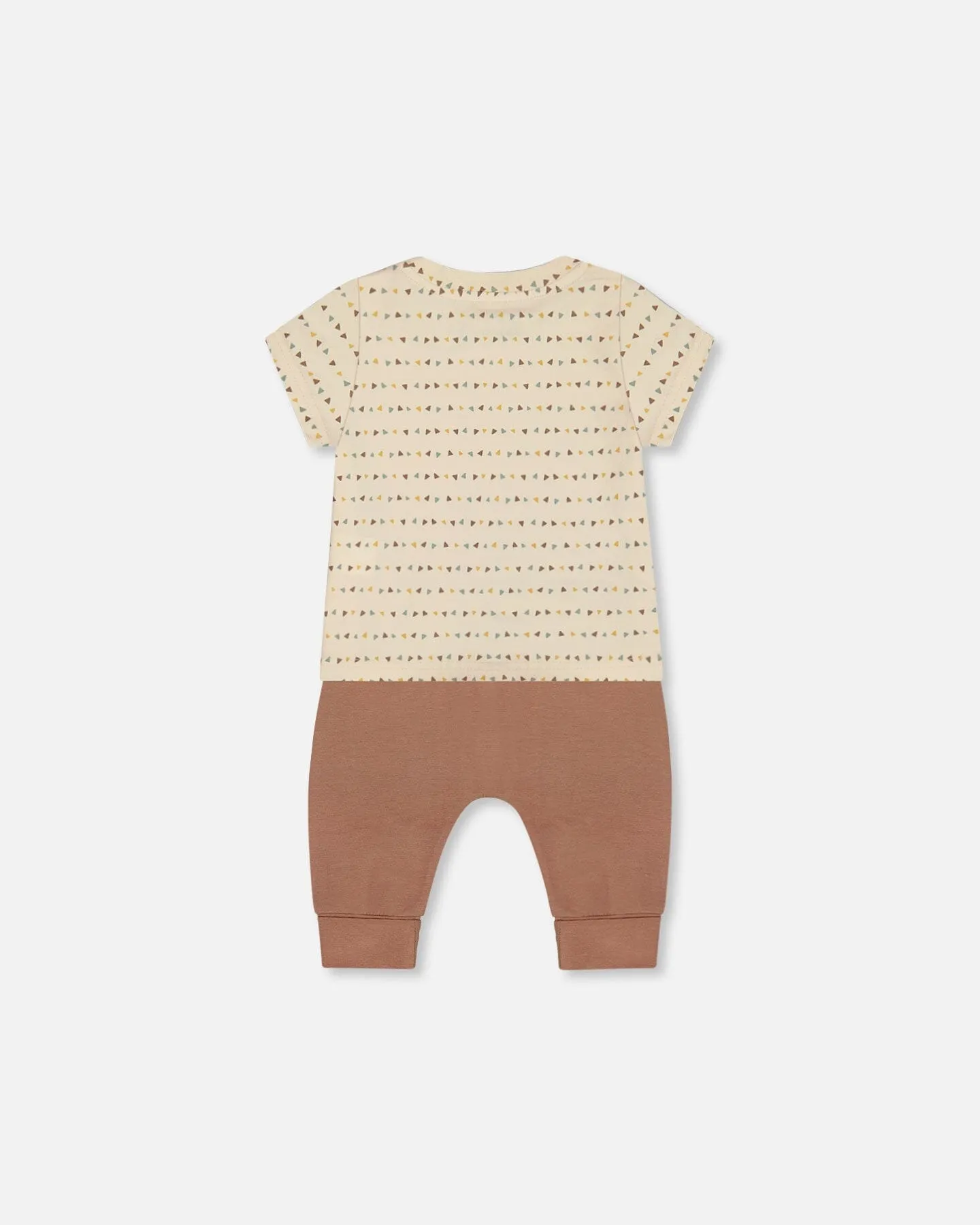 Printed Organic Cotton Top And Pant Set Brown, Beige, And Monkey