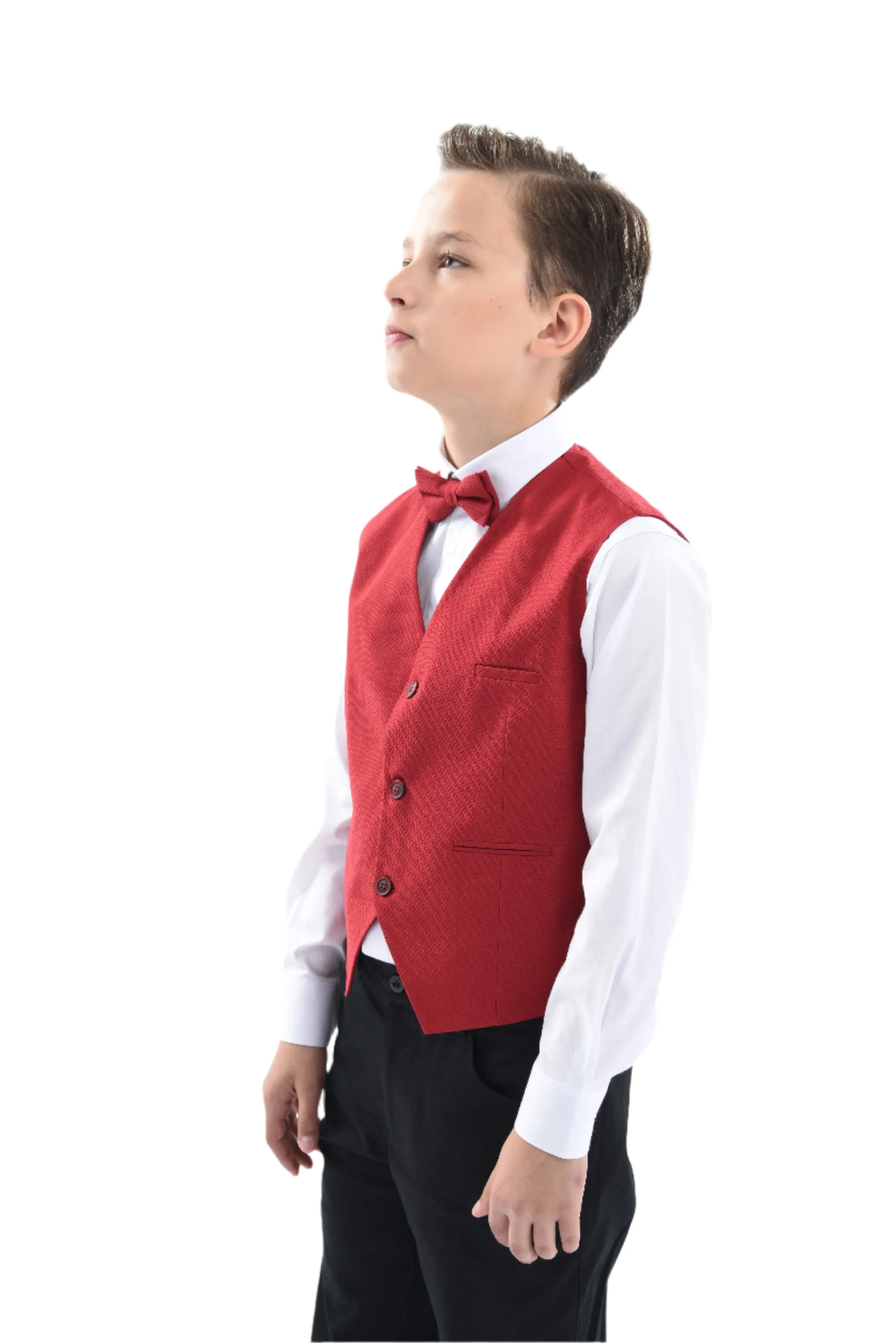 Red Solid Vest & Bowtie