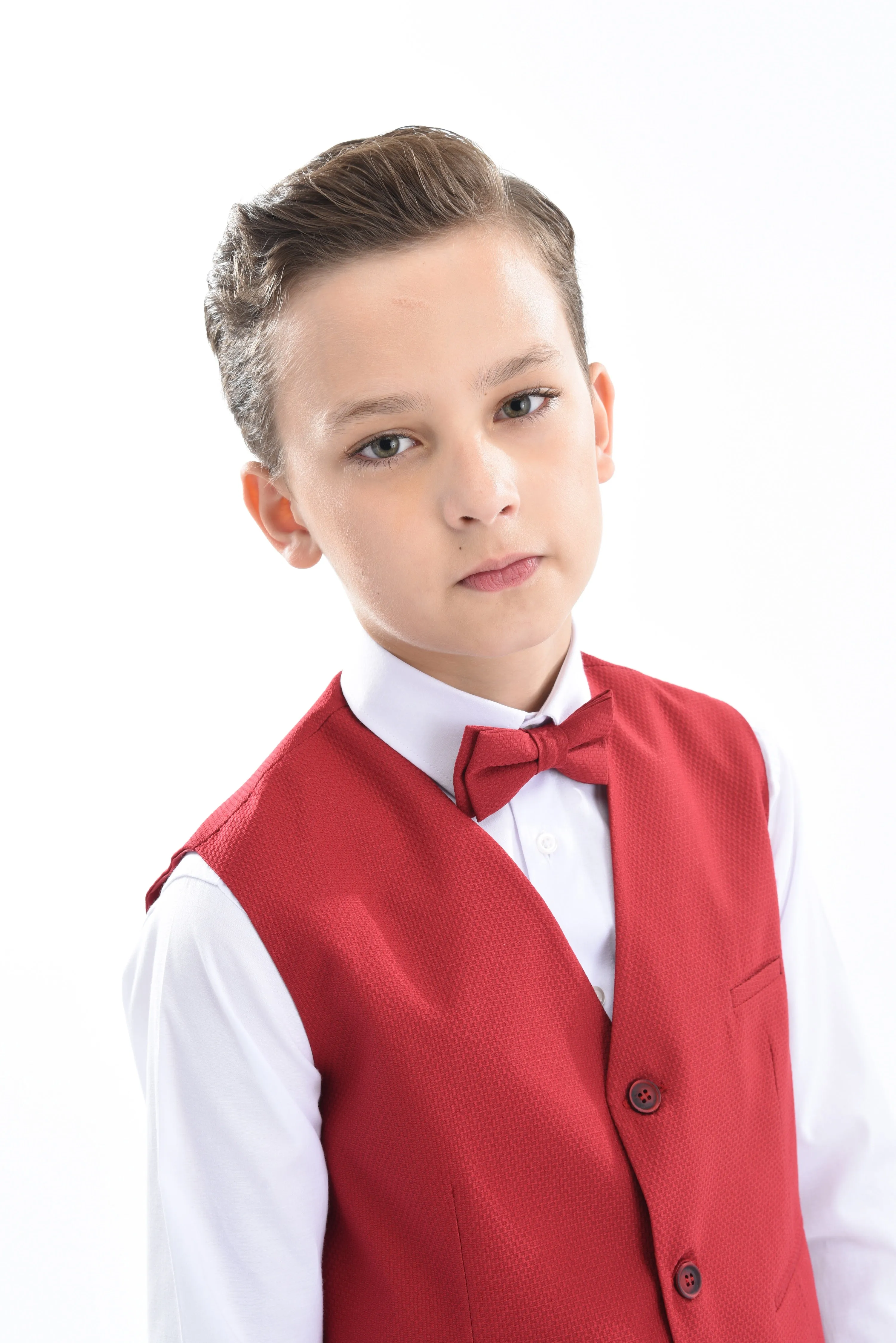 Red Solid Vest & Bowtie
