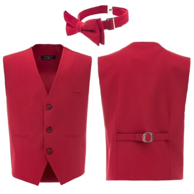 Red Solid Vest & Bowtie