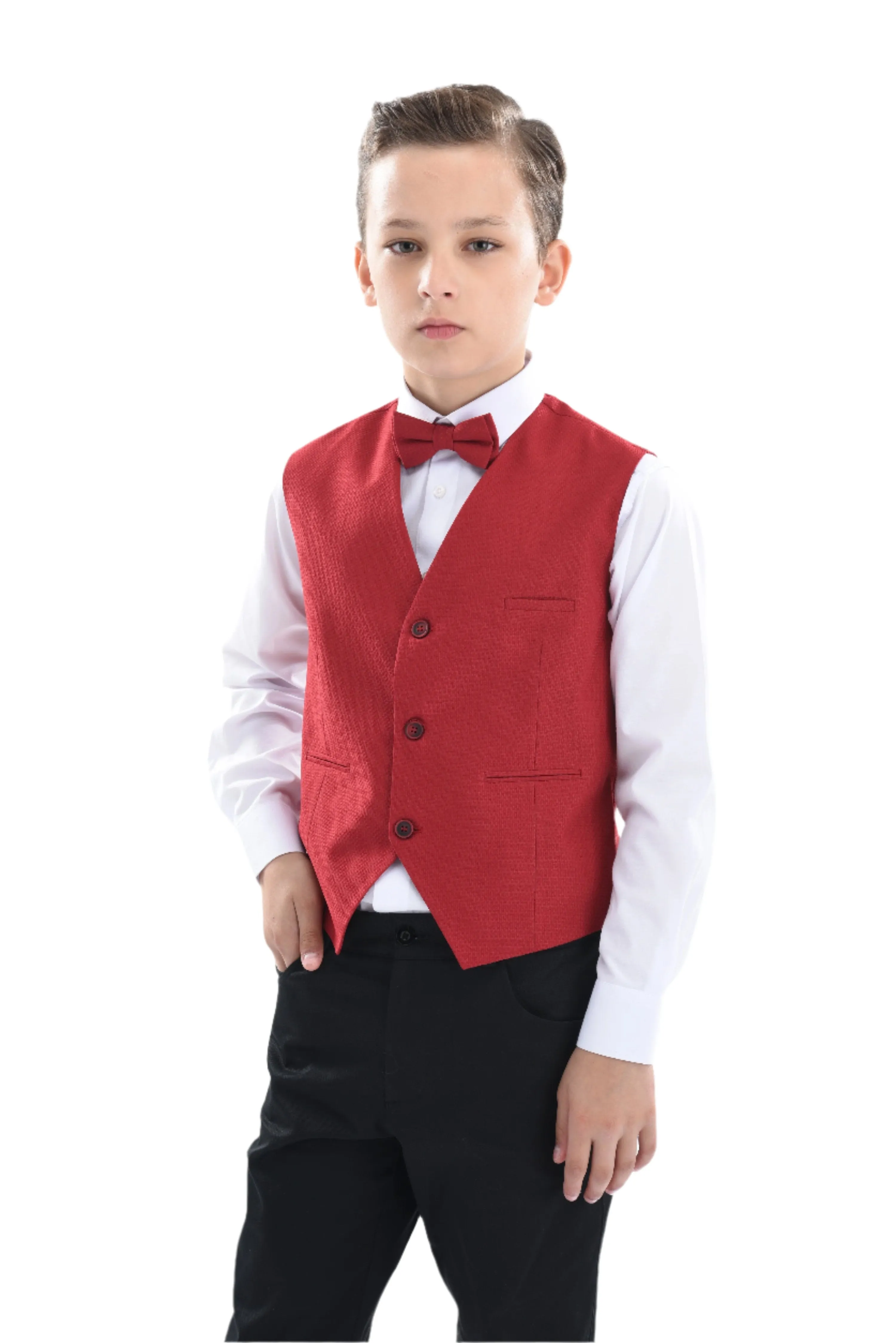 Red Solid Vest & Bowtie