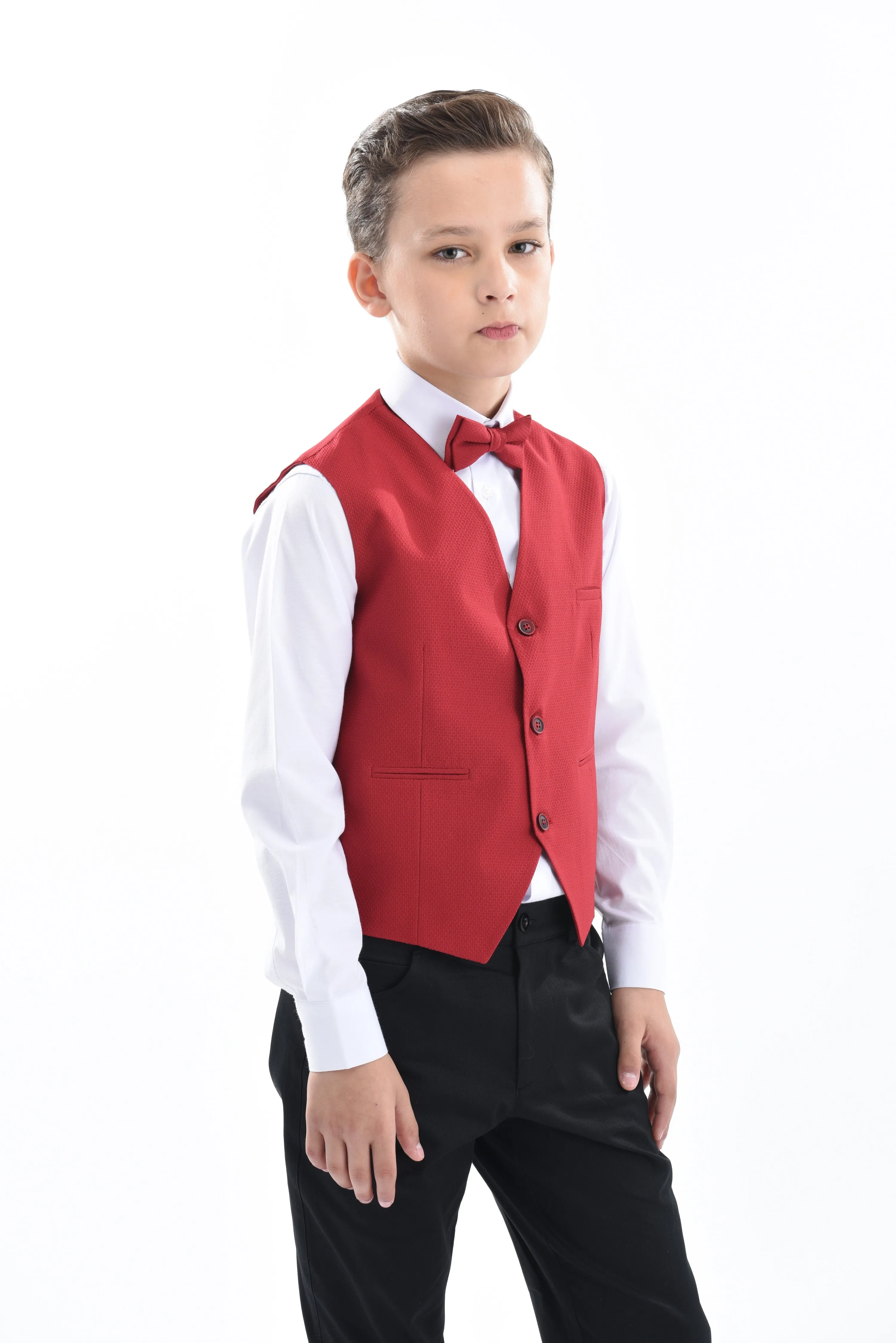 Red Solid Vest & Bowtie
