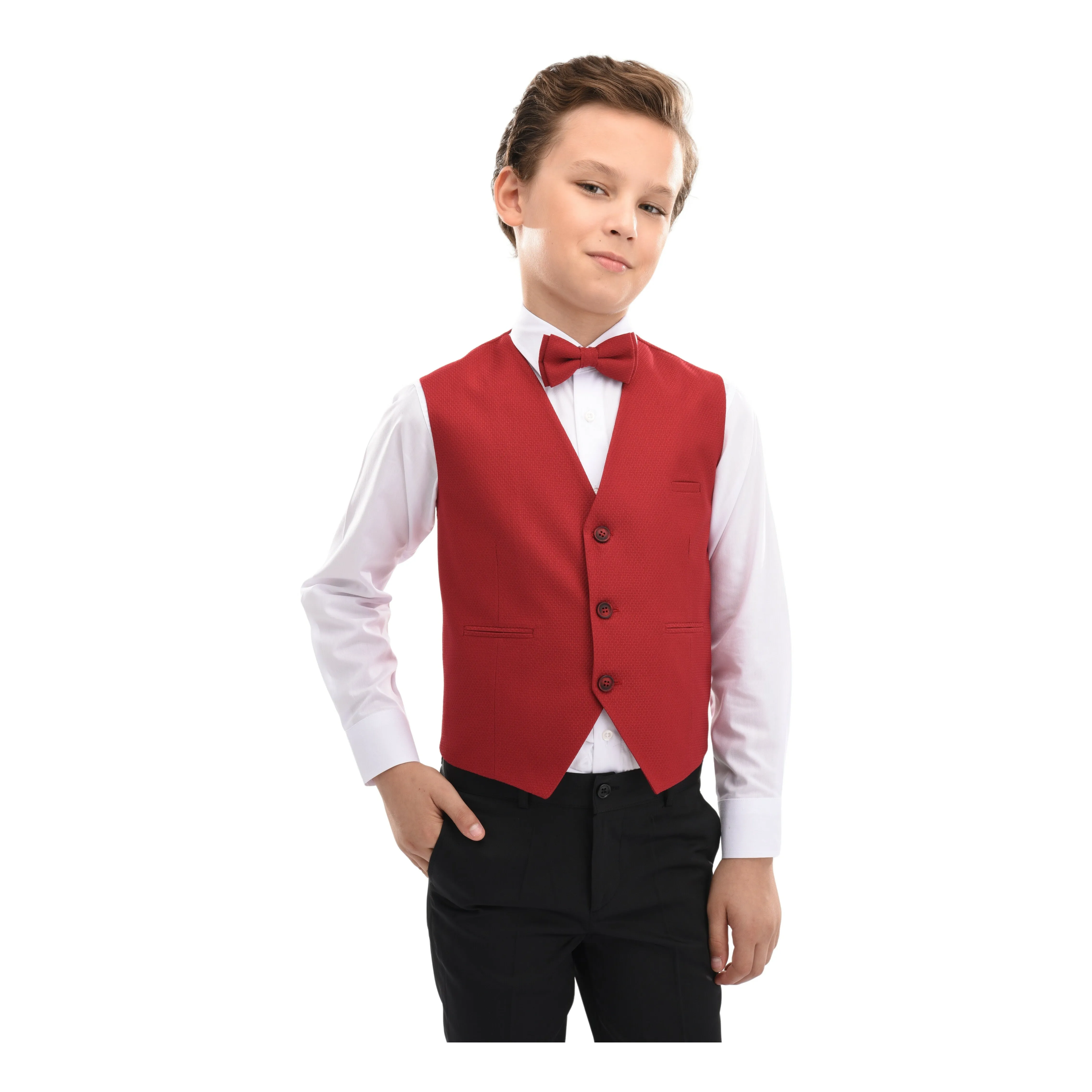 Red Solid Vest & Bowtie