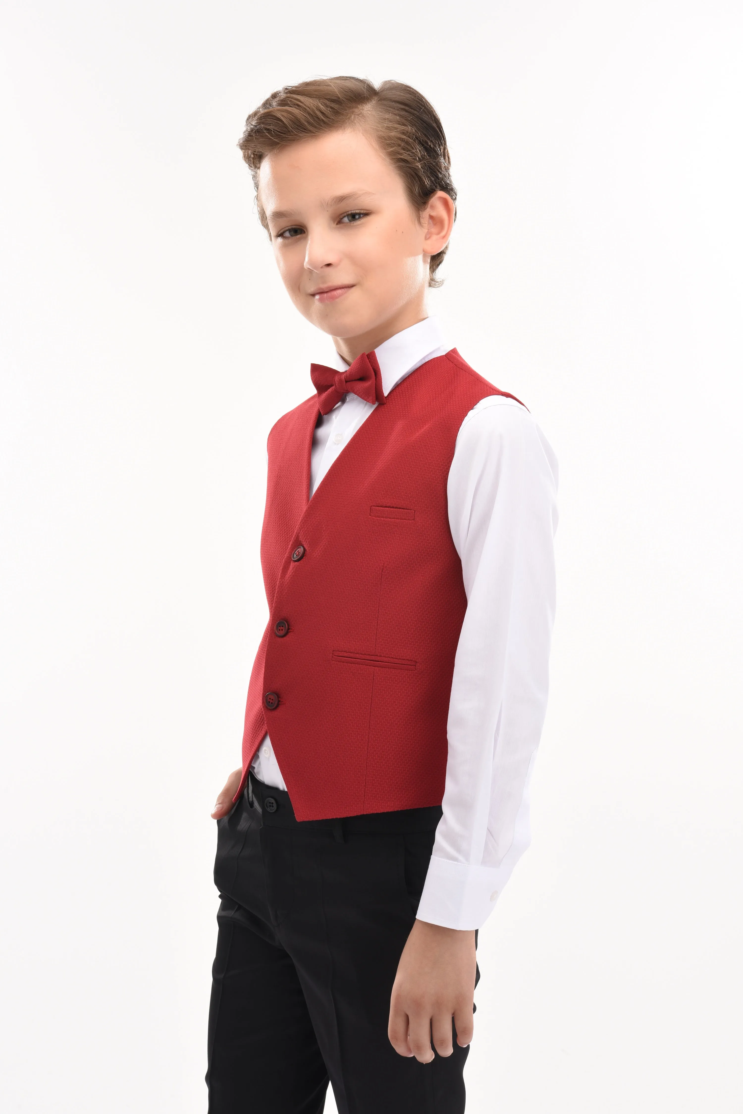 Red Solid Vest & Bowtie