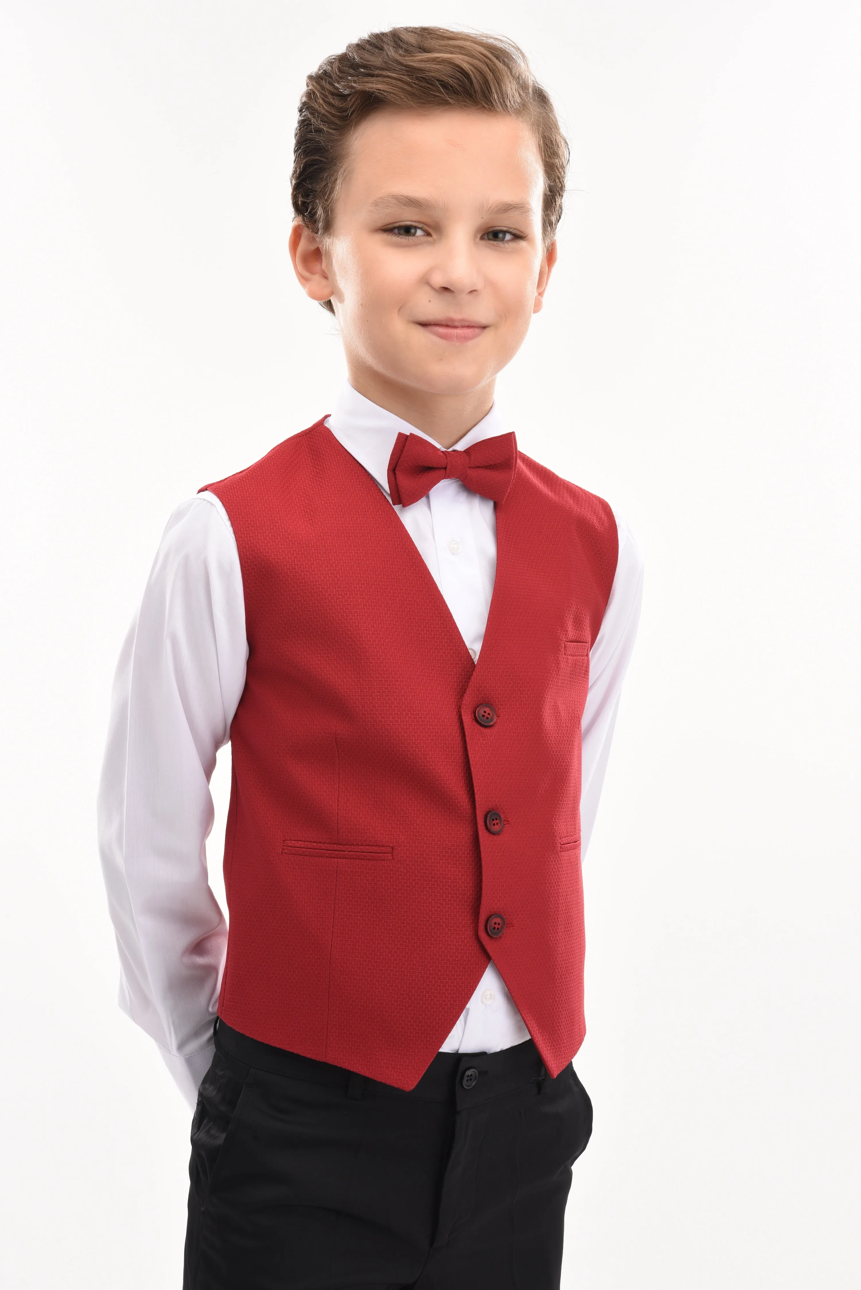 Red Solid Vest & Bowtie