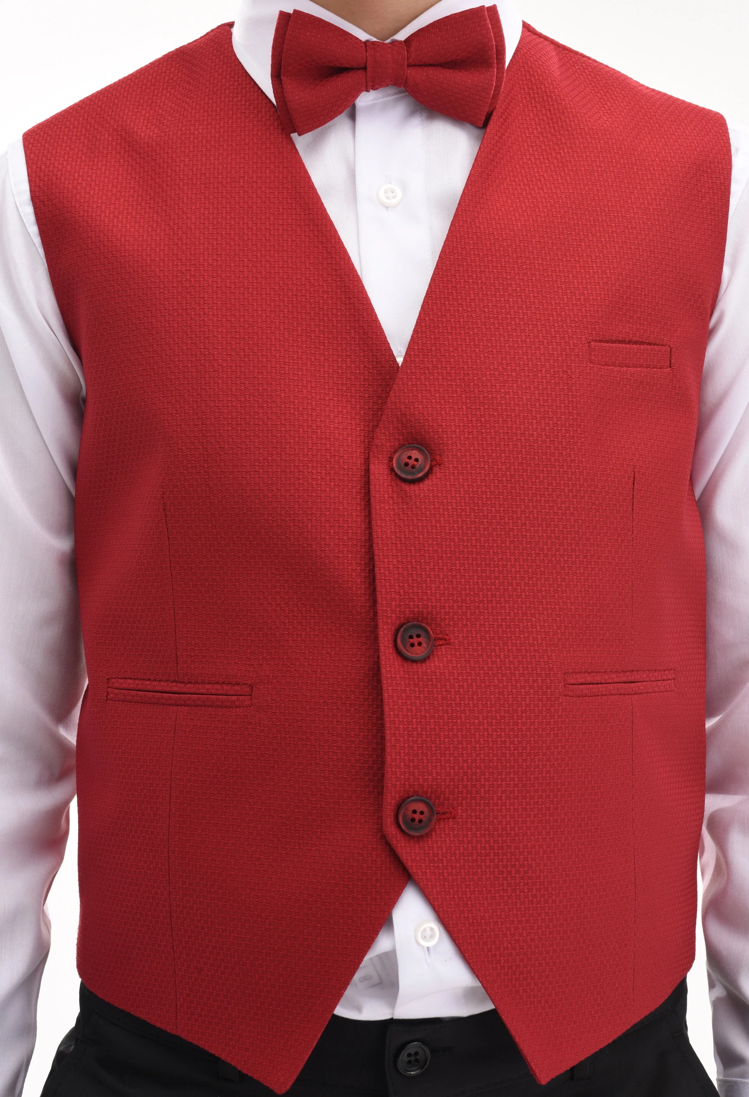 Red Solid Vest & Bowtie