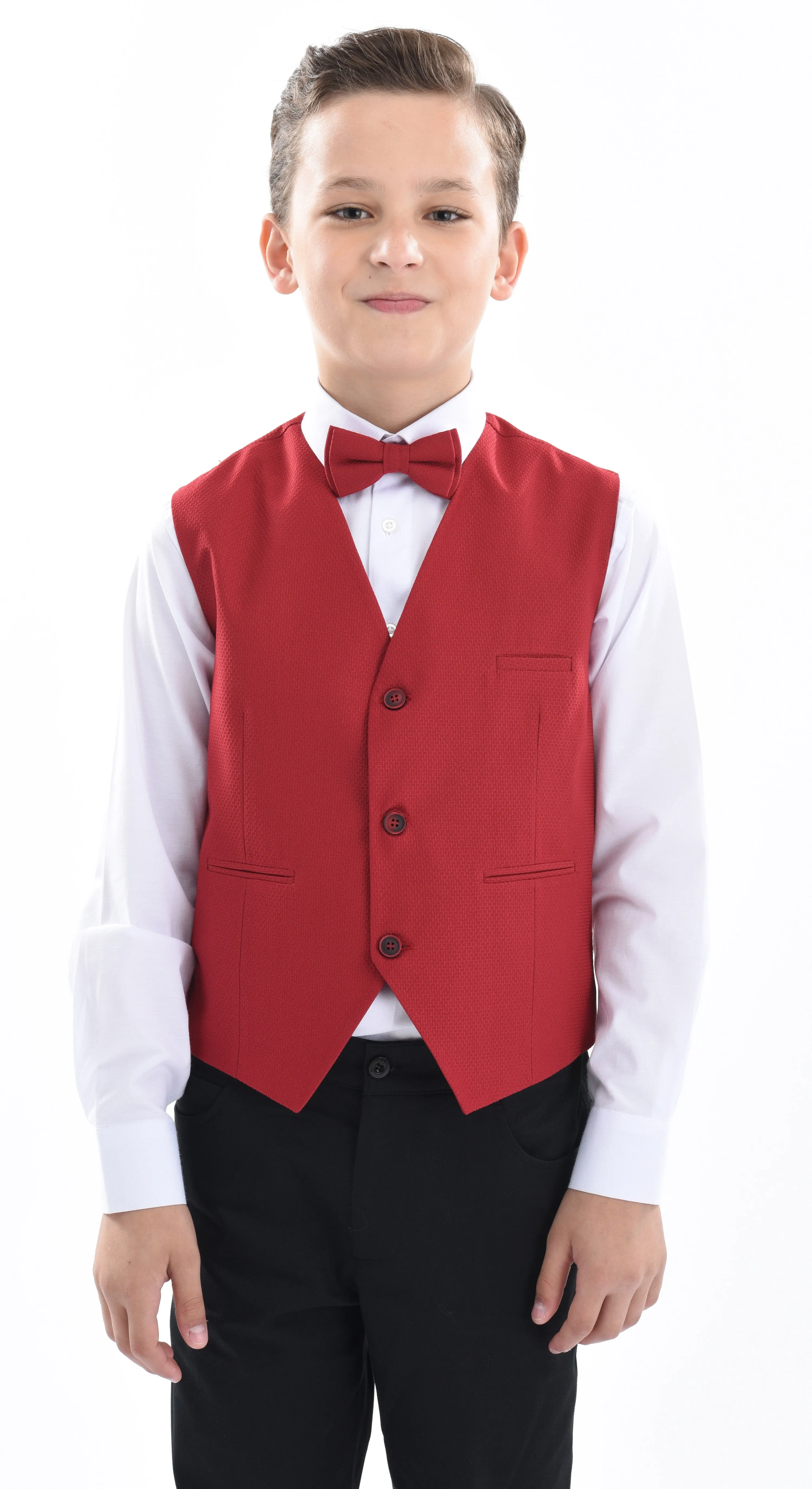 Red Solid Vest & Bowtie