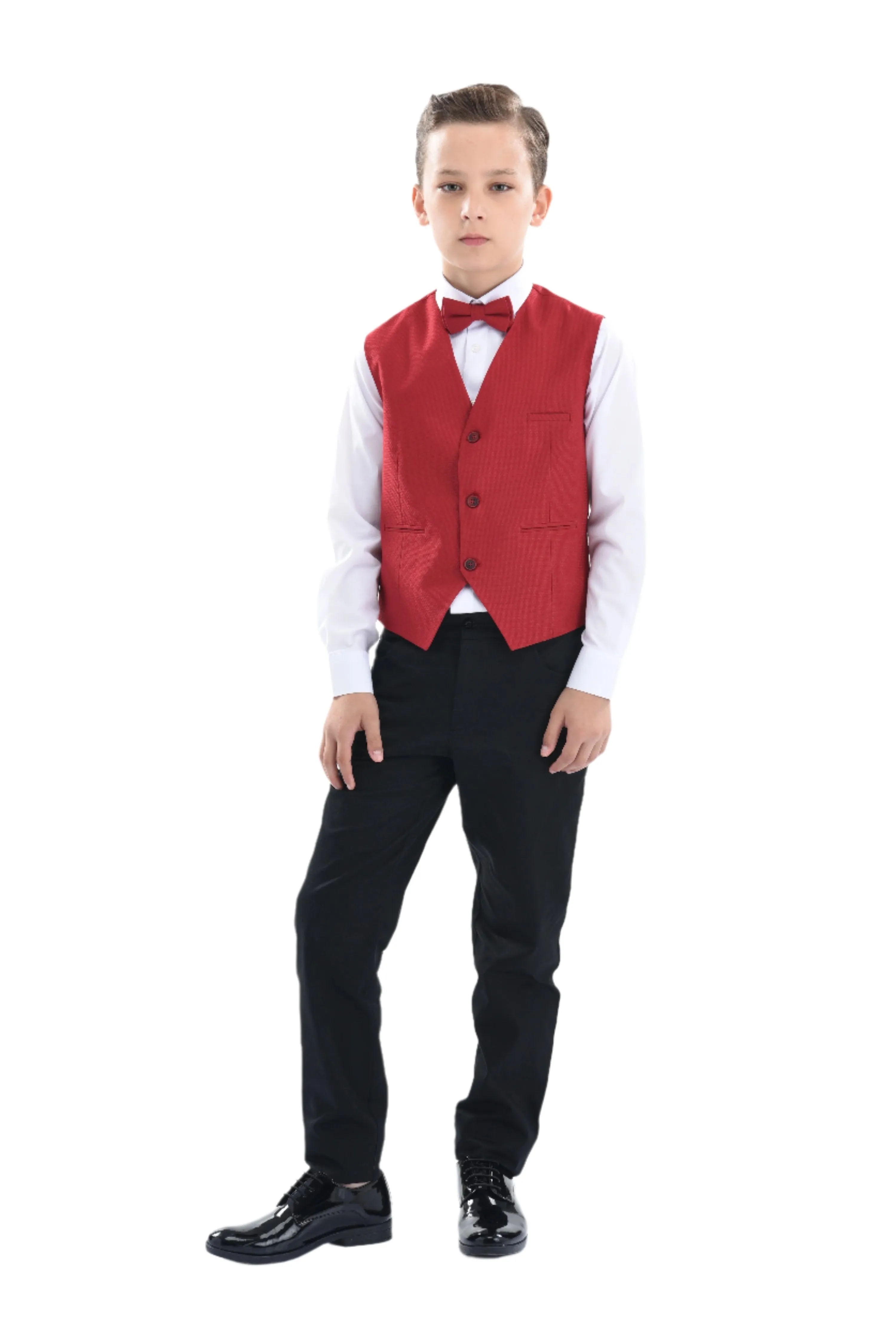 Red Solid Vest & Bowtie
