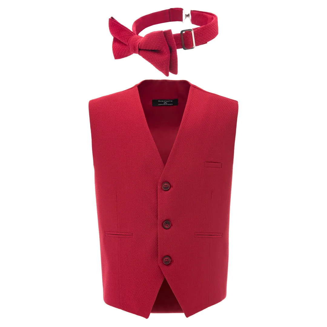 Red Solid Vest & Bowtie