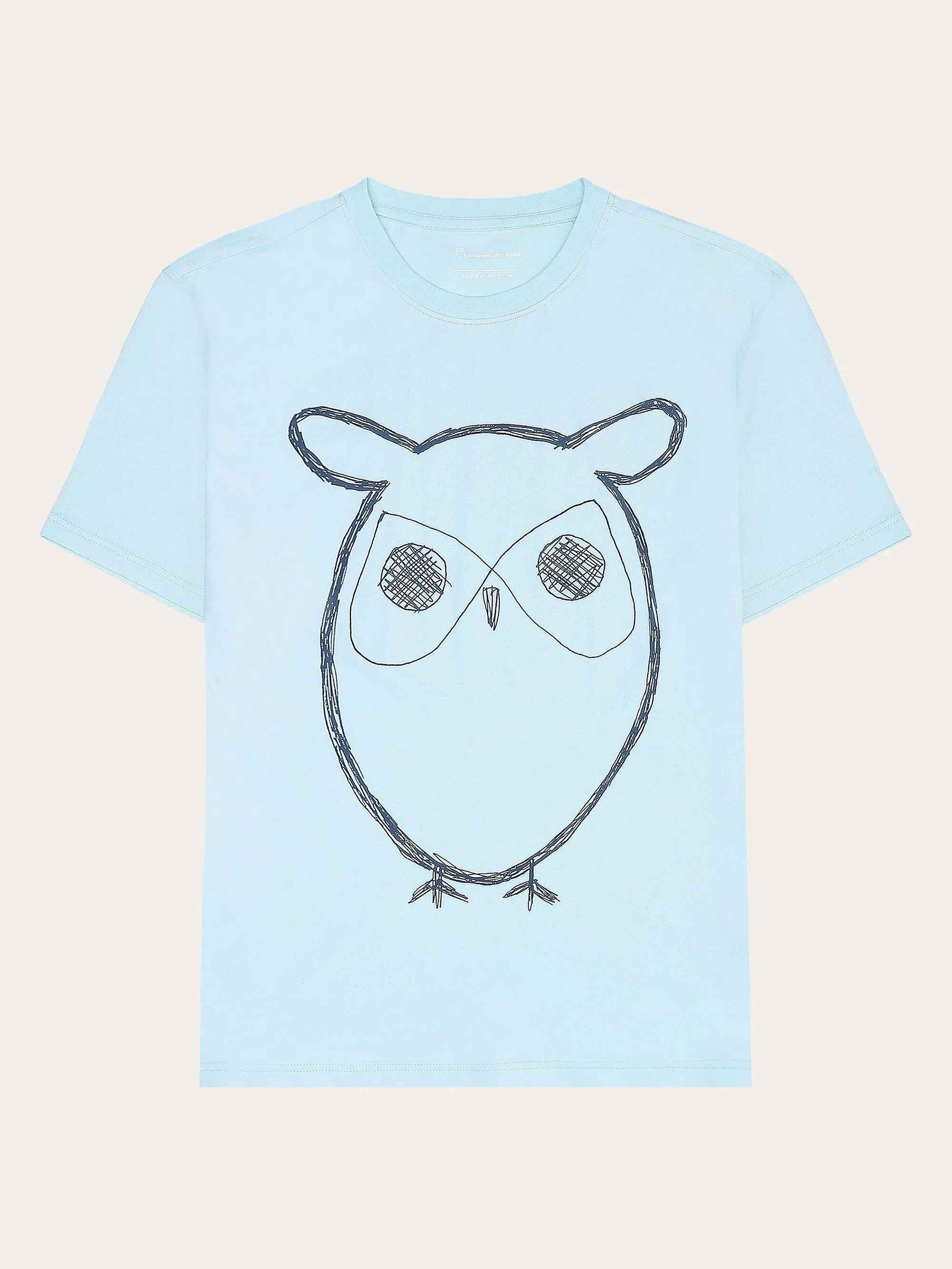 Regular big owl front print t-shirt - GOTS - Aqua-Esque Knowledge Cotton