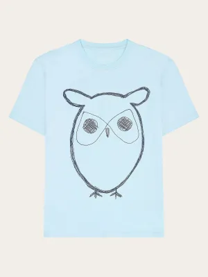 Regular big owl front print t-shirt - GOTS - Aqua-Esque Knowledge Cotton