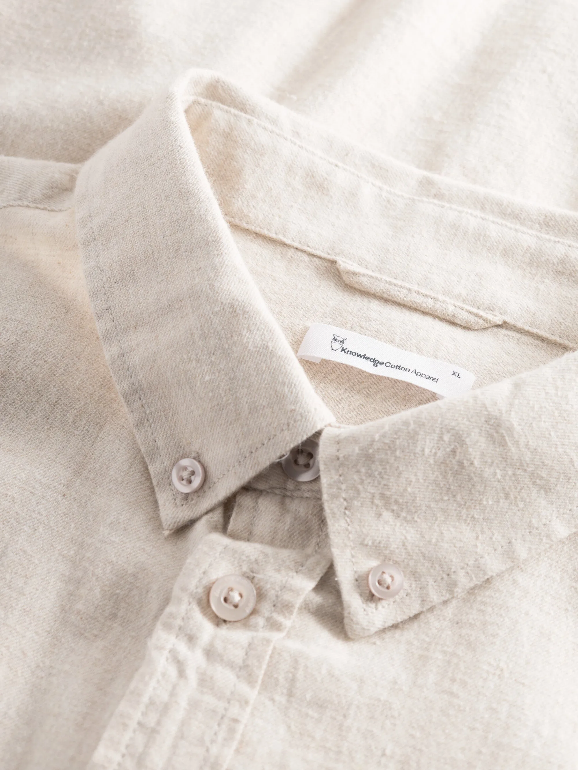 Regular fit melang flannel shirt - Greige Knowledge Cotton