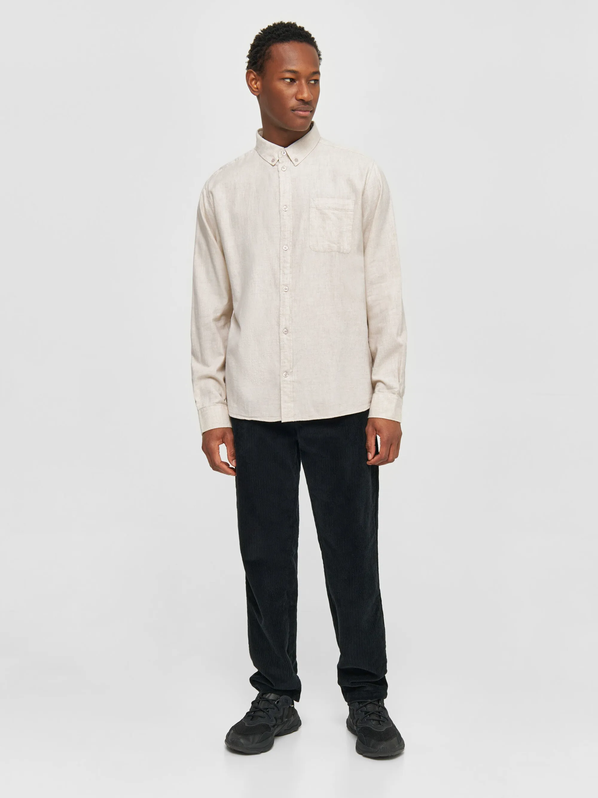 Regular fit melang flannel shirt - Greige Knowledge Cotton