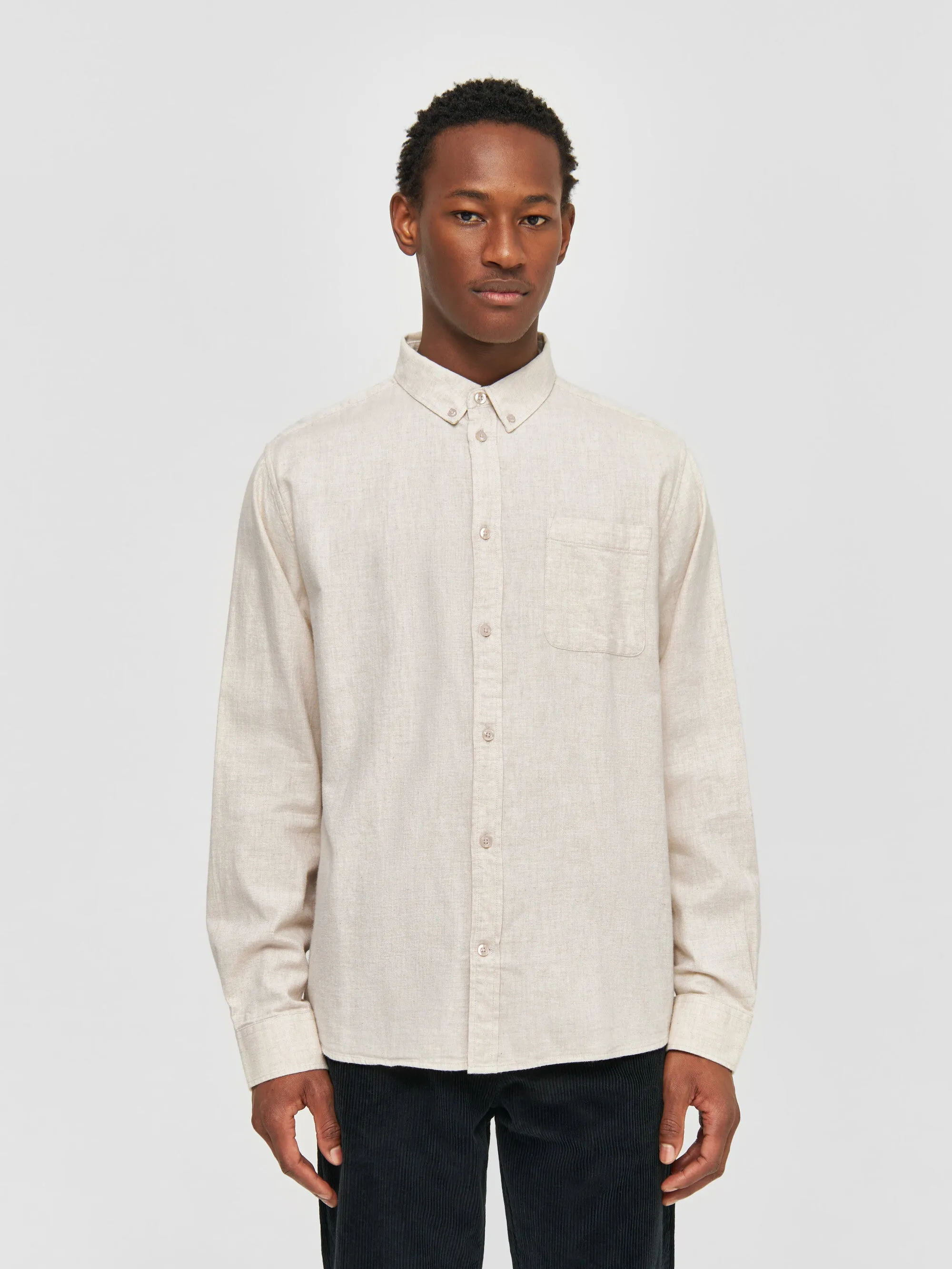 Regular fit melang flannel shirt - Greige Knowledge Cotton