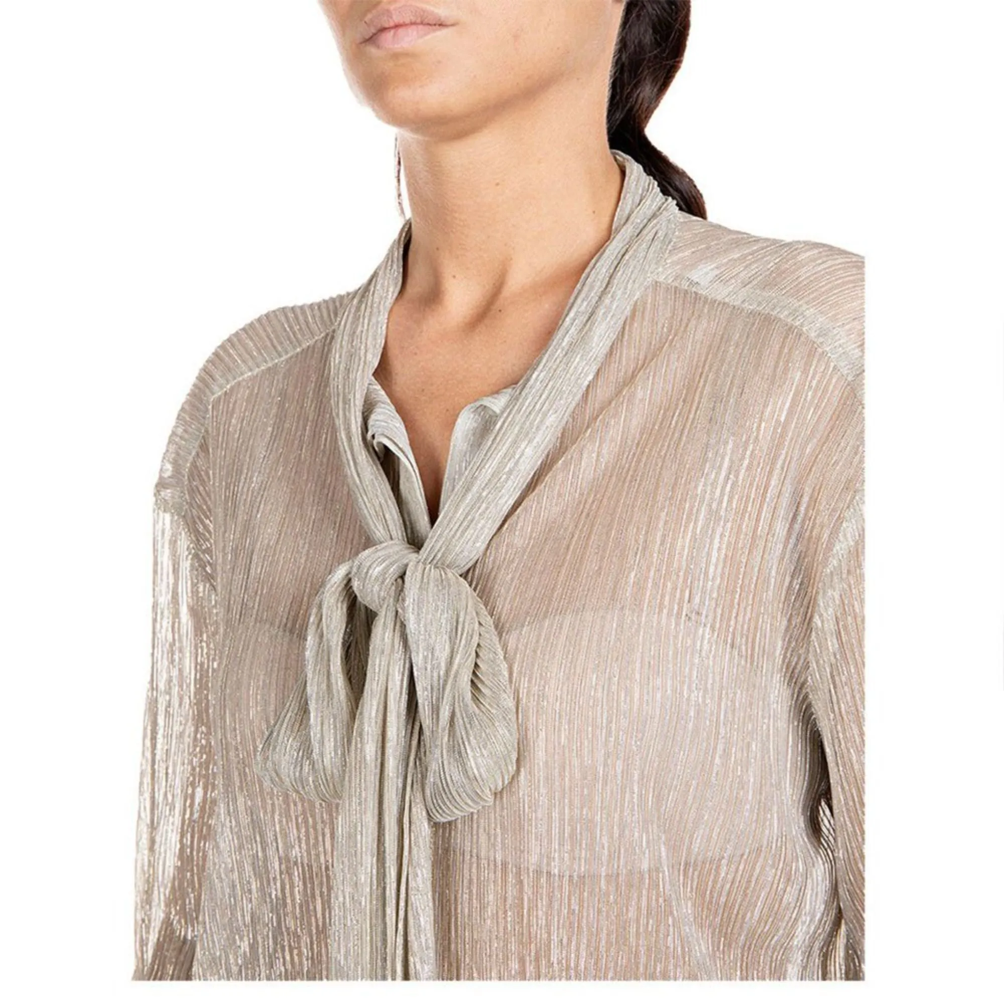 Replay Women's Shirt in Tulle With Lurex Platinum