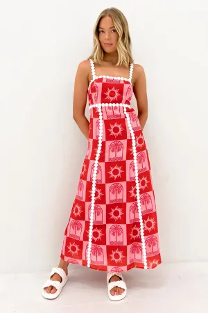 Rhea Midi Dress Pink Red