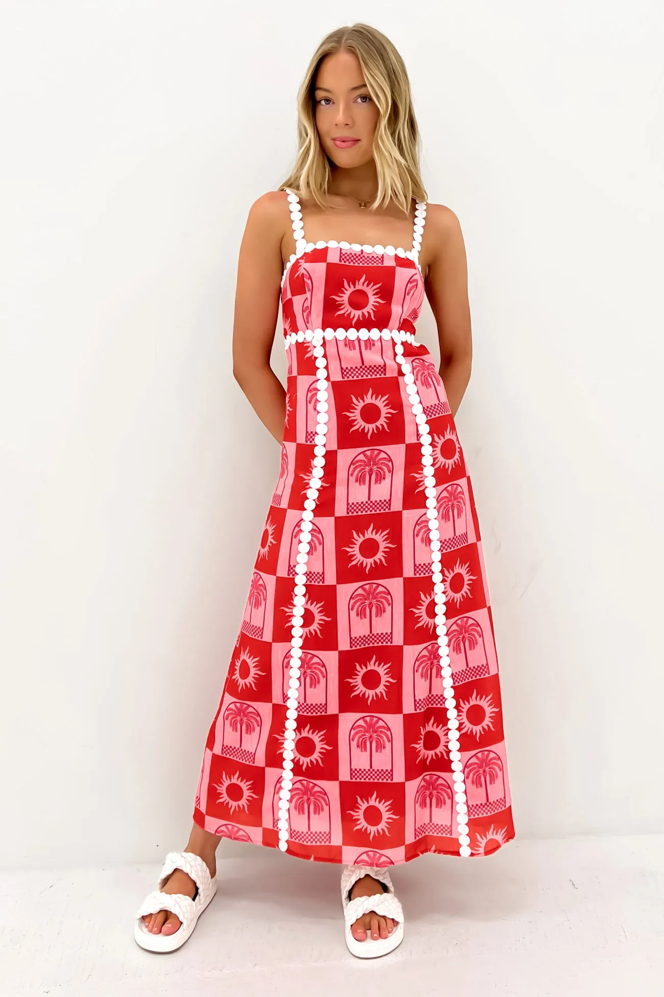 Rhea Midi Dress Pink Red