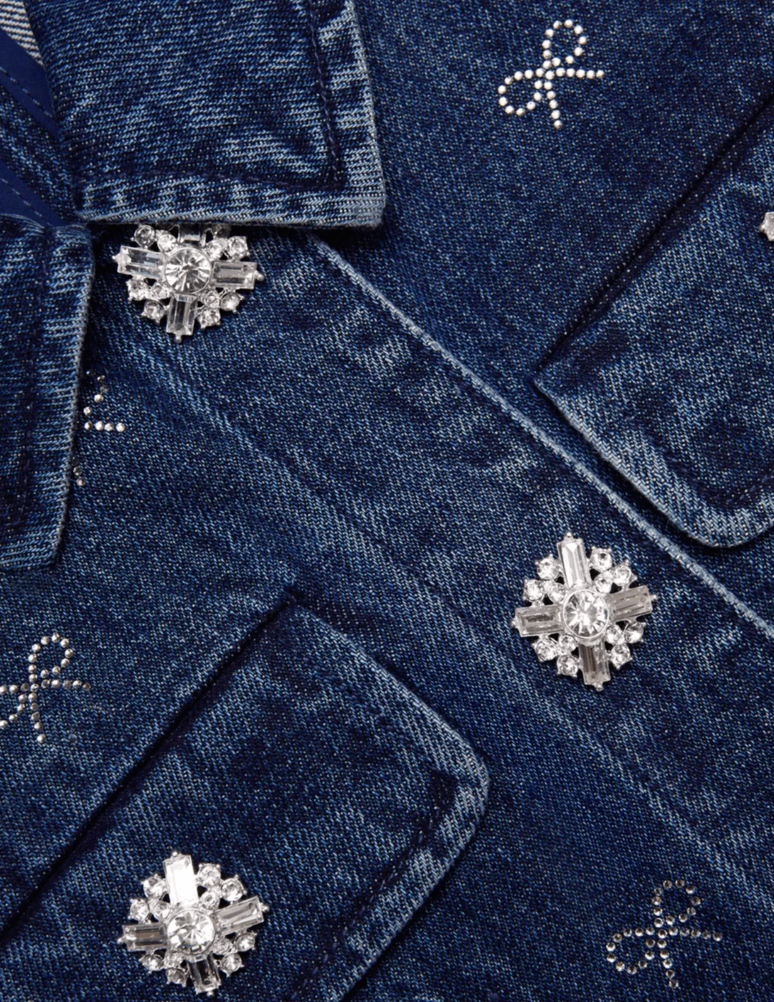 Self-Portrait Denim Diamante Bow Collared Mini Dress