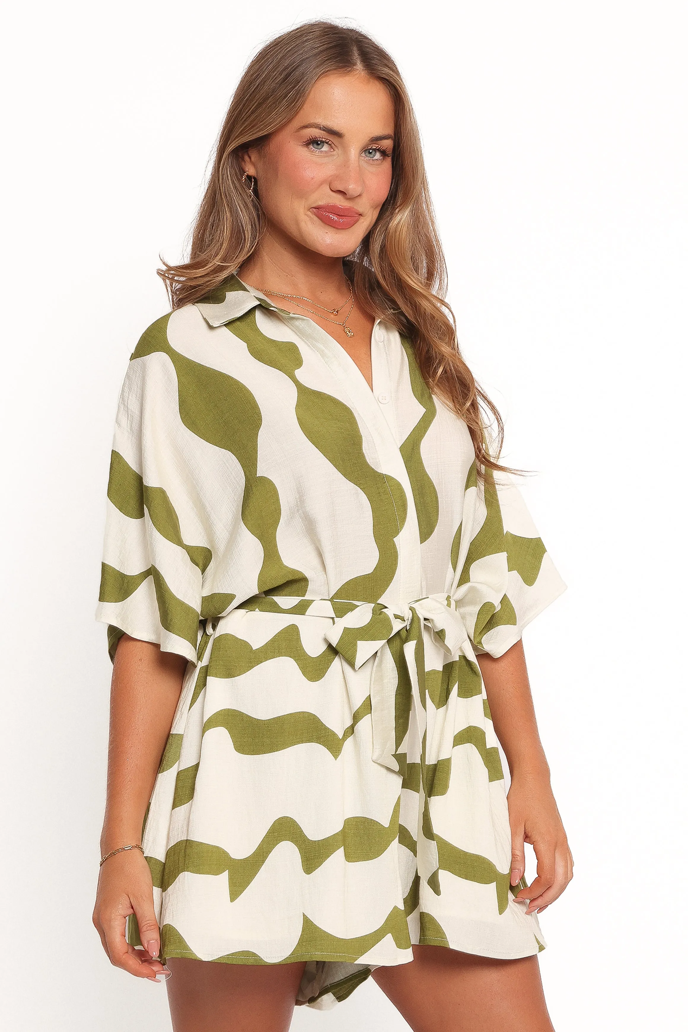 Sheily Tie Waist Romper - Green