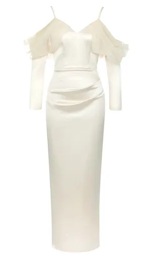 SILK COLD SHOULDER MIDI DRESS IN APRICOT Gloria Lanvin