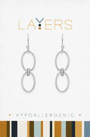 Silver Double Loop CZ Dangle Layers Earrings