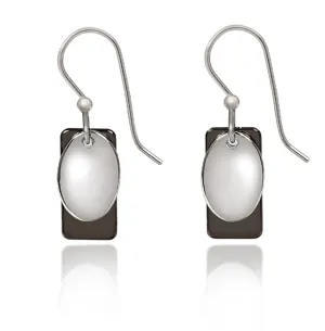 Silver Forest Earrings Mini Layered White Oval on Black Rectangle Silver Drop
