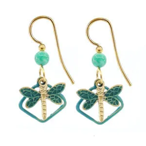 Silver Forest Framed Dragonfly and Beads Pierced Earrings