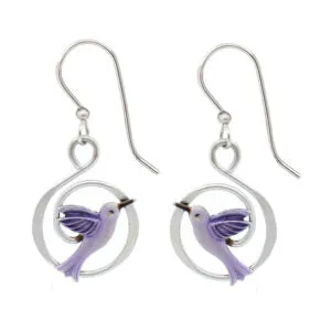 Silver Forest Hummingbird in Coil Pierced Earrings