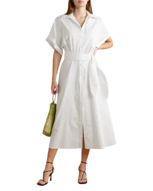 Size 14 | Safiyaa White Cezanne Belted Cotton Poplin Midi Shirt Dress