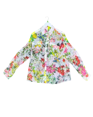 Size S | Rococo Sand White and Multicoloured Sheer Floral Top