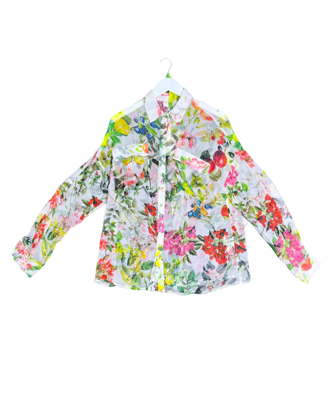 Size S | Rococo Sand White and Multicoloured Sheer Floral Top
