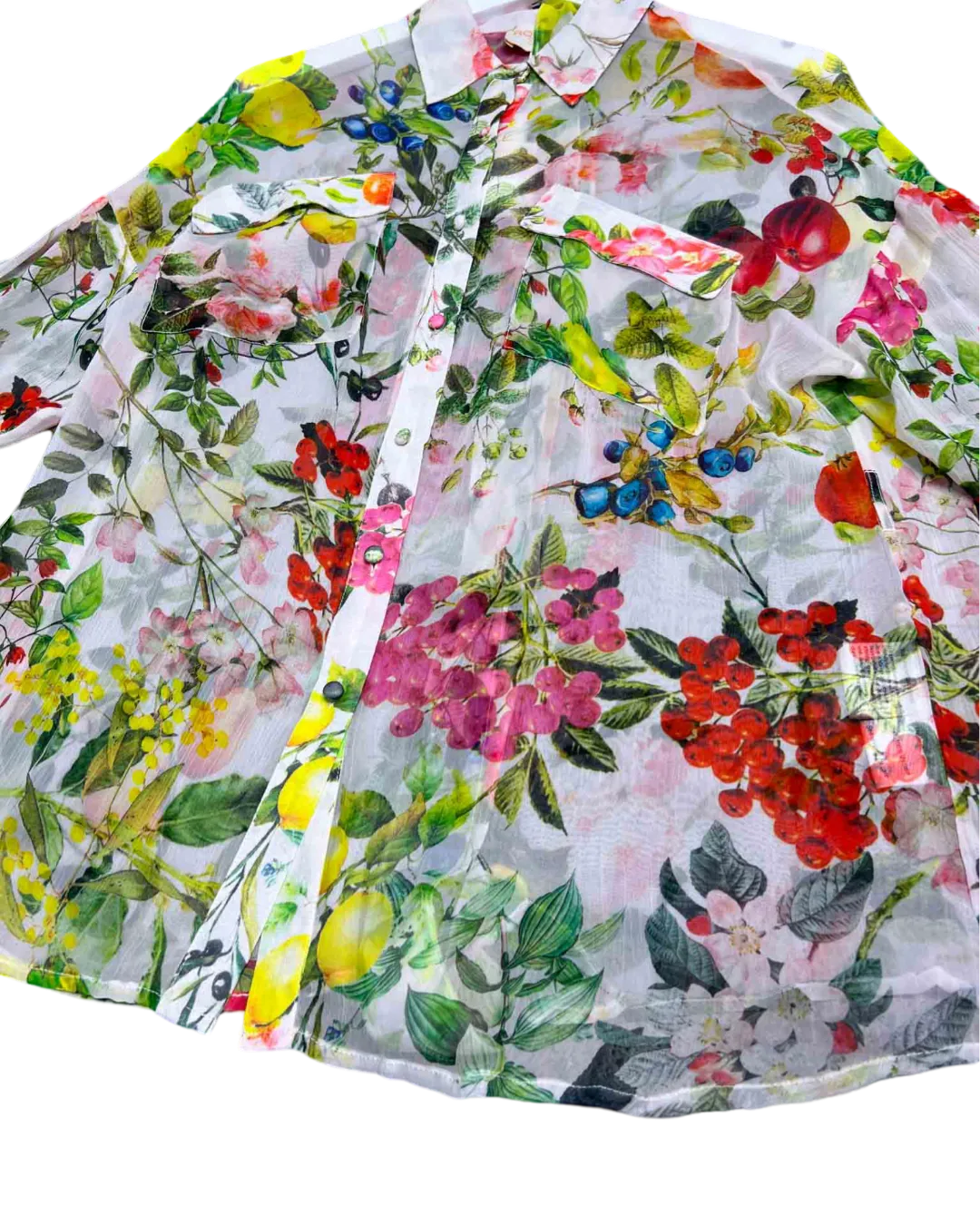 Size S | Rococo Sand White and Multicoloured Sheer Floral Top