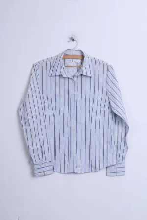 Tommy Hilfiger Womens 10 M Casual Shirt Striped Blue 2 Button Collar Bend