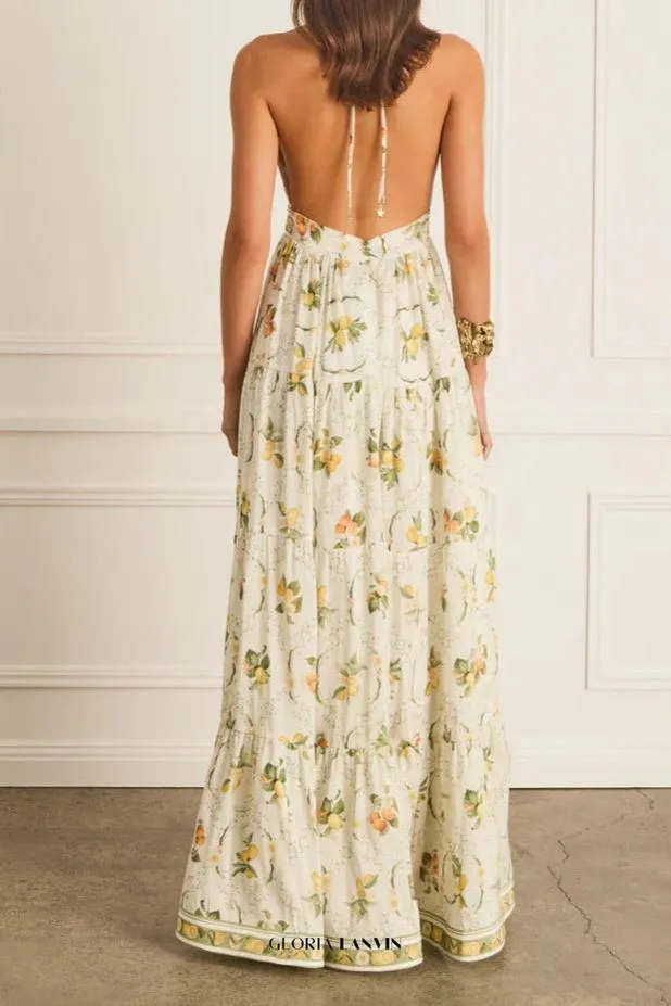 Valencia Jacinta floral print Maxi Dress in yellow Gloria Lanvin