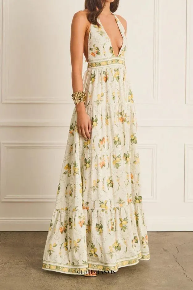 Valencia Jacinta floral print Maxi Dress in yellow Gloria Lanvin