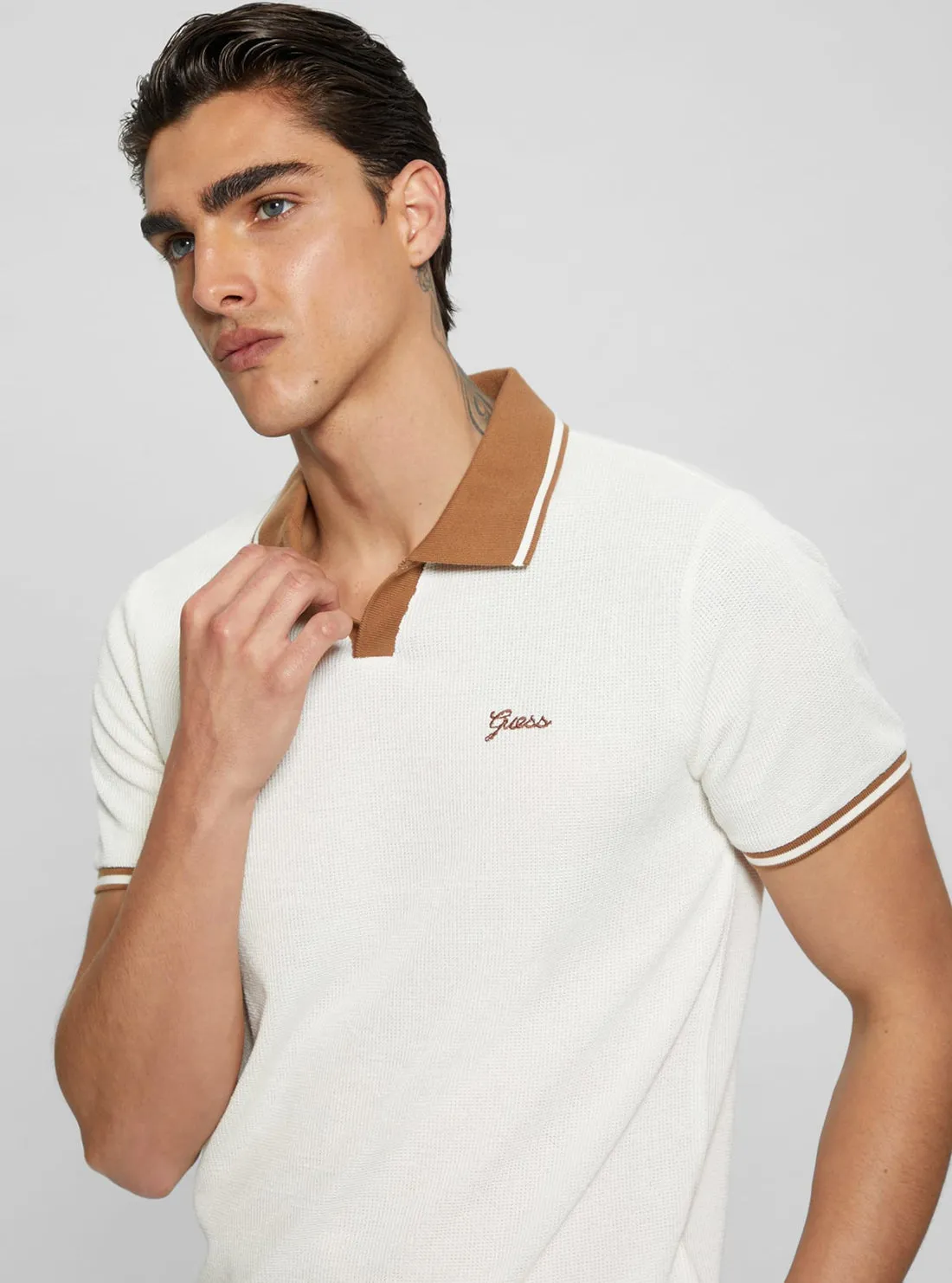White Weston Knit Polo T-Shirt Guess