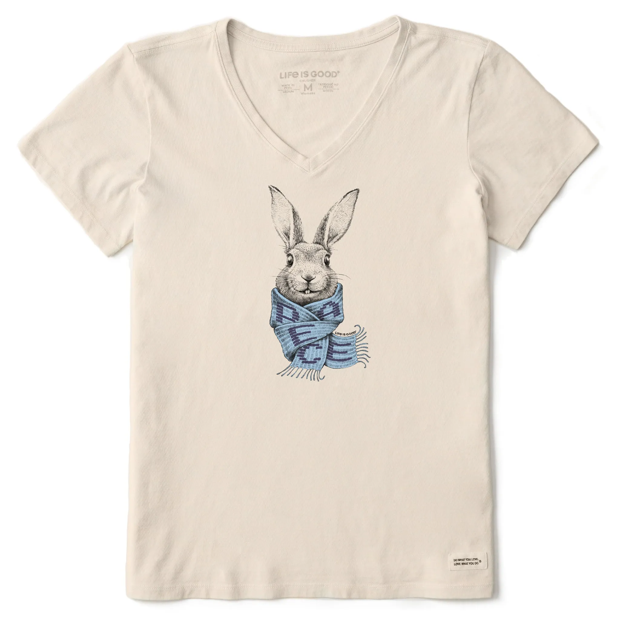 Women's Bunny Peace Scarf Short Sleeve Vee Life is Good