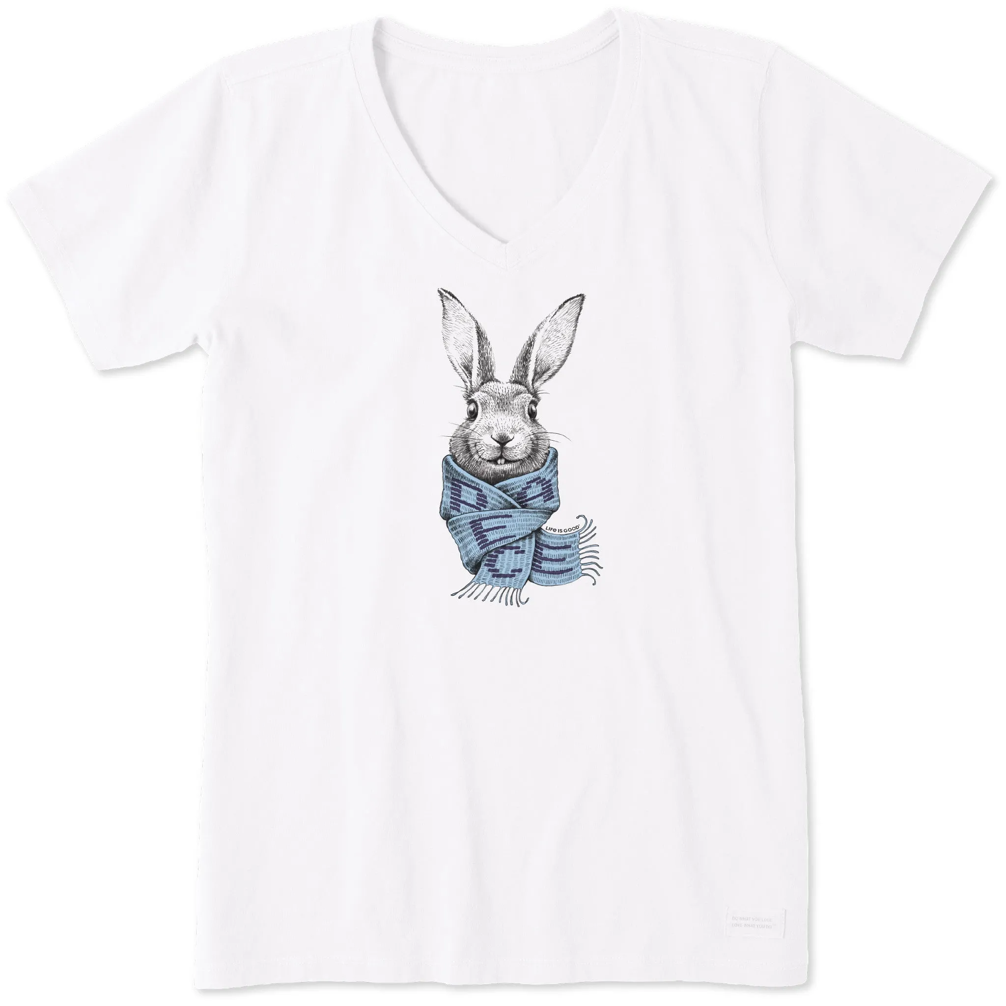 Women's Bunny Peace Scarf Short Sleeve Vee Life is Good