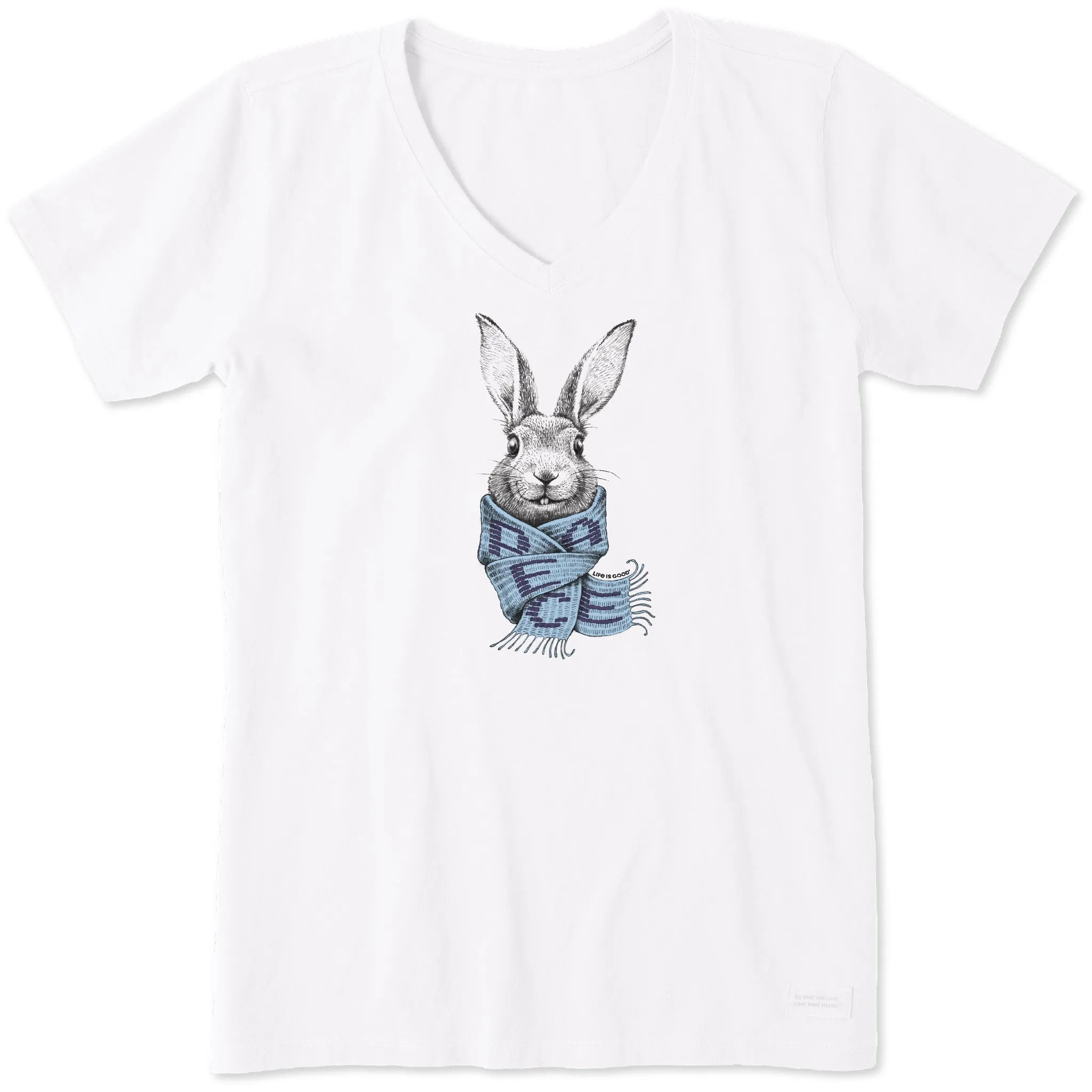 Women's Bunny Peace Scarf Short Sleeve Vee Life is Good