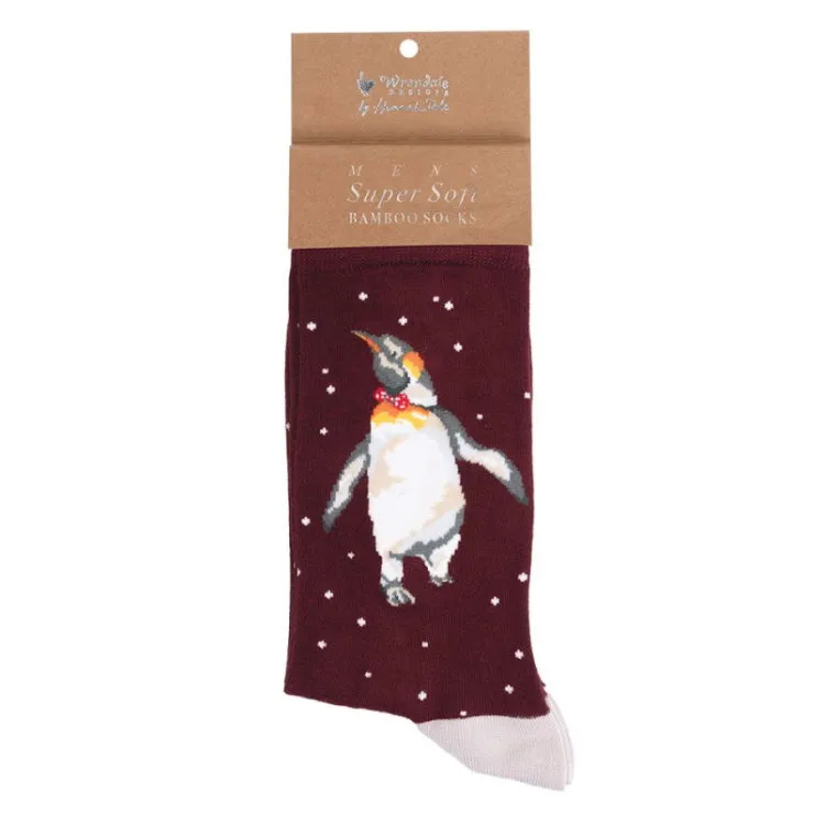 Wrendale Designs Mens Christmas King Penguin Socks - Red