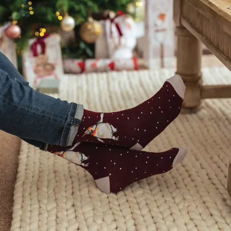 Wrendale Designs Mens Christmas King Penguin Socks - Red